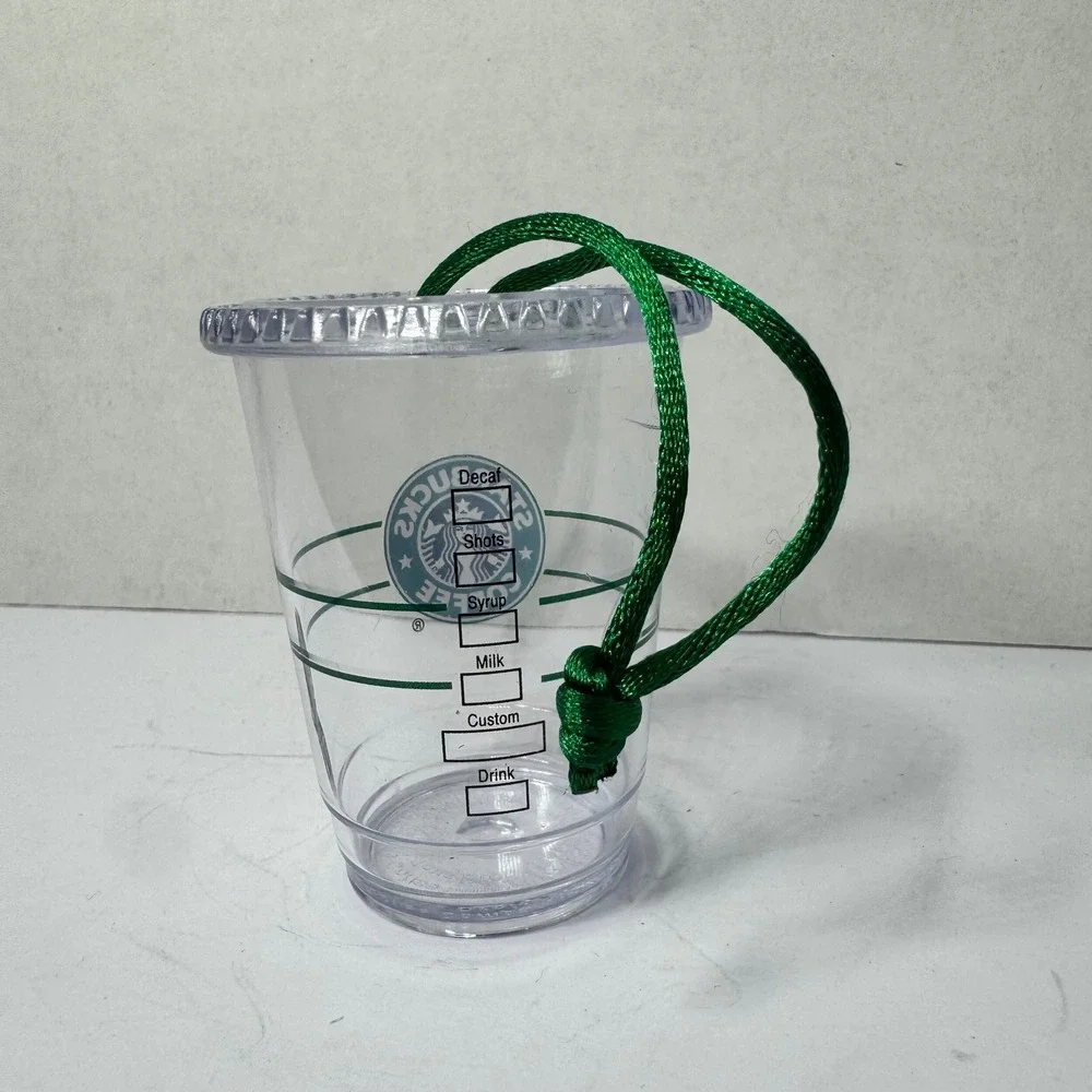Starbucks Coffee 2009 Holiday Iced Cup Ornament‎ Clear Plastic Green Siren Logo